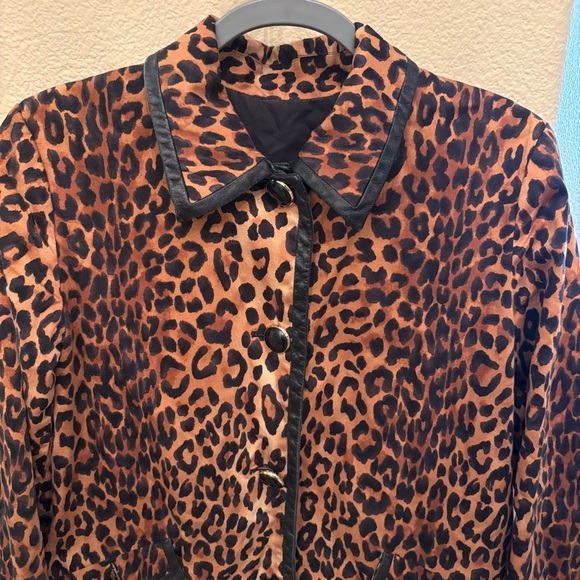 JONES NEW YORK Women Reversible Leopard Print Leather Trim Jacket Size Medium P - Picture 2 of 10